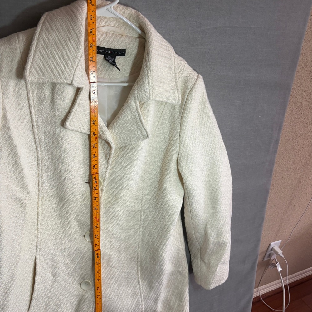 New York & Company Ivory Textured Coat Winter Wedding Y2K Retro Dressy Outerwea - Picture 10 of 10
